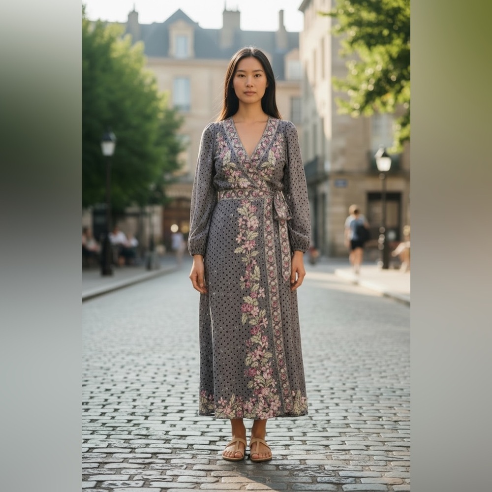 Max Studio Floral Print Wrap Maxi Dress XL